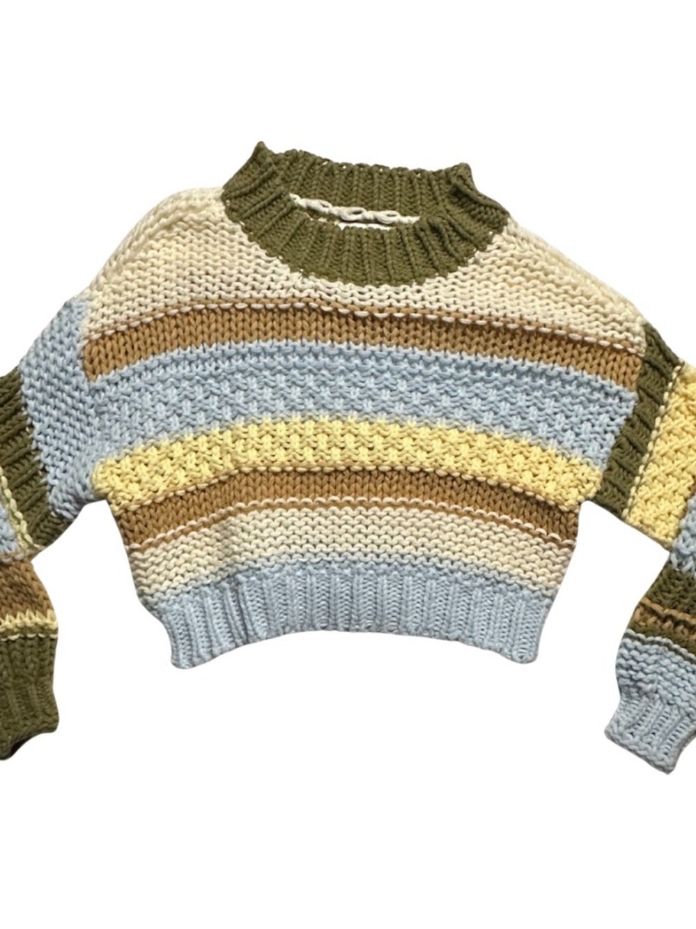emory park Striped Crewneck Sweater in Cream, Blue & Olive